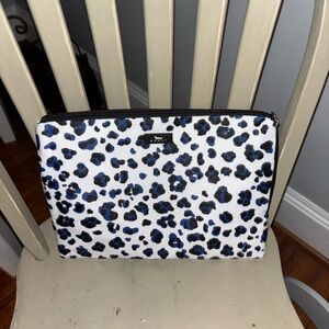 Scout White and Blue Leopard Print Zip Pouch. 13 X 9.5